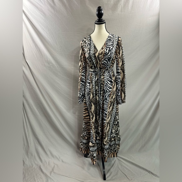 Animal Print Lantern Sleeve Tie Waist A-Line Dress - Picture 6 of 9